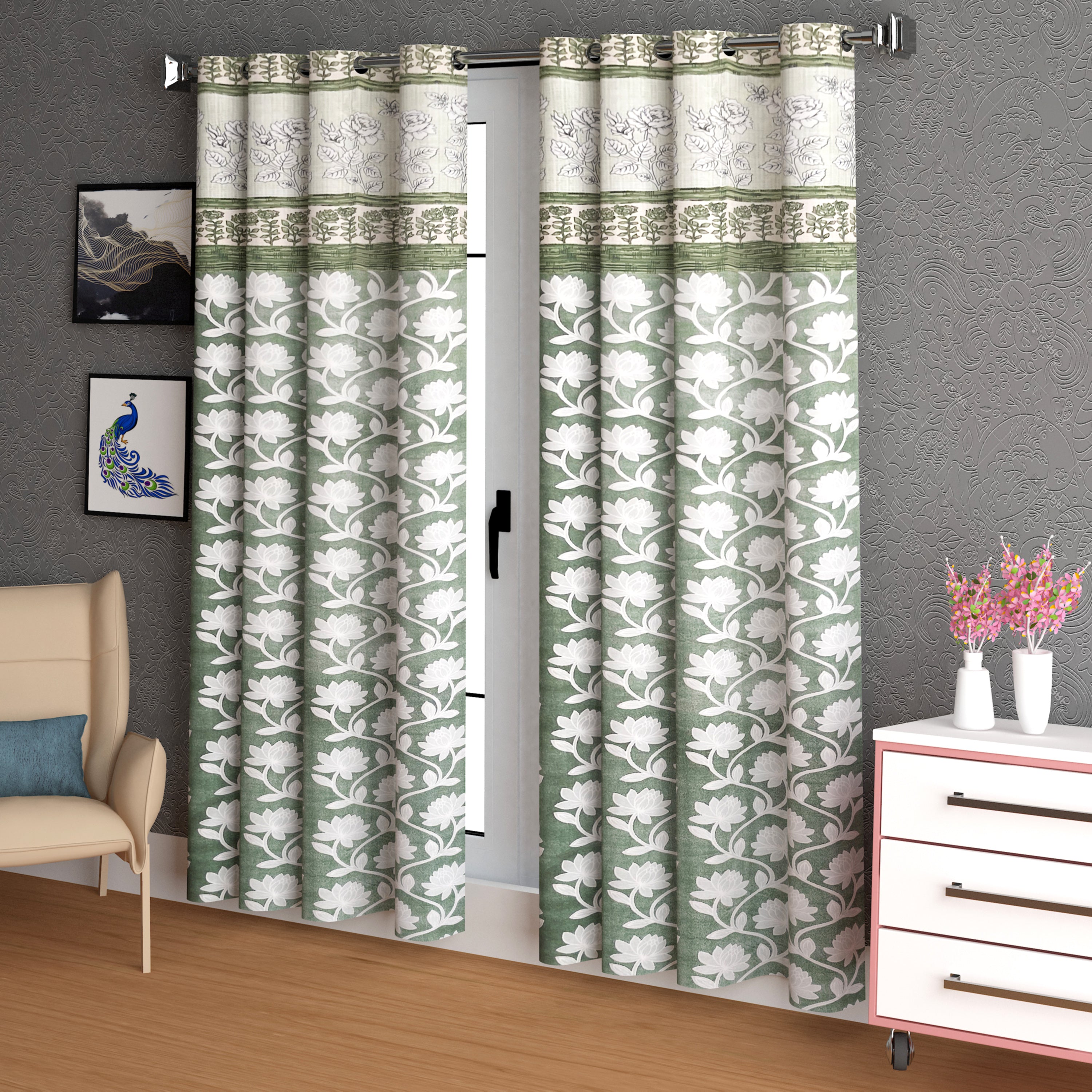 Lunar Days Elegance Patch Eyelet Curtain green