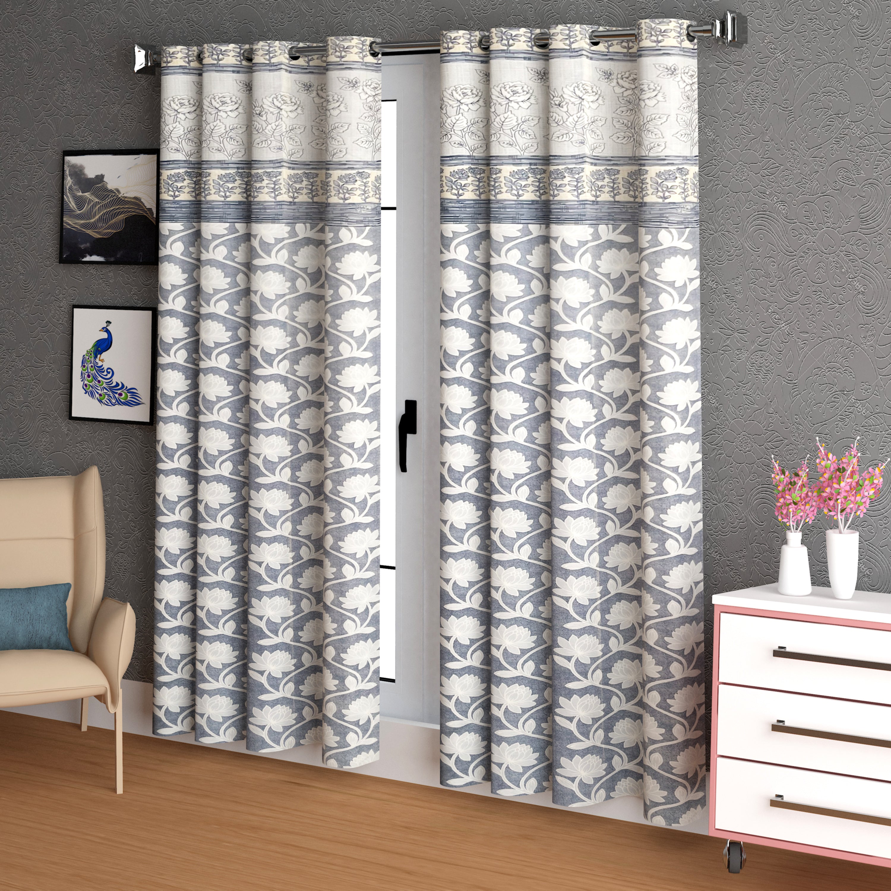 Lunar Days Elegance Patch Eyelet Curtain grey