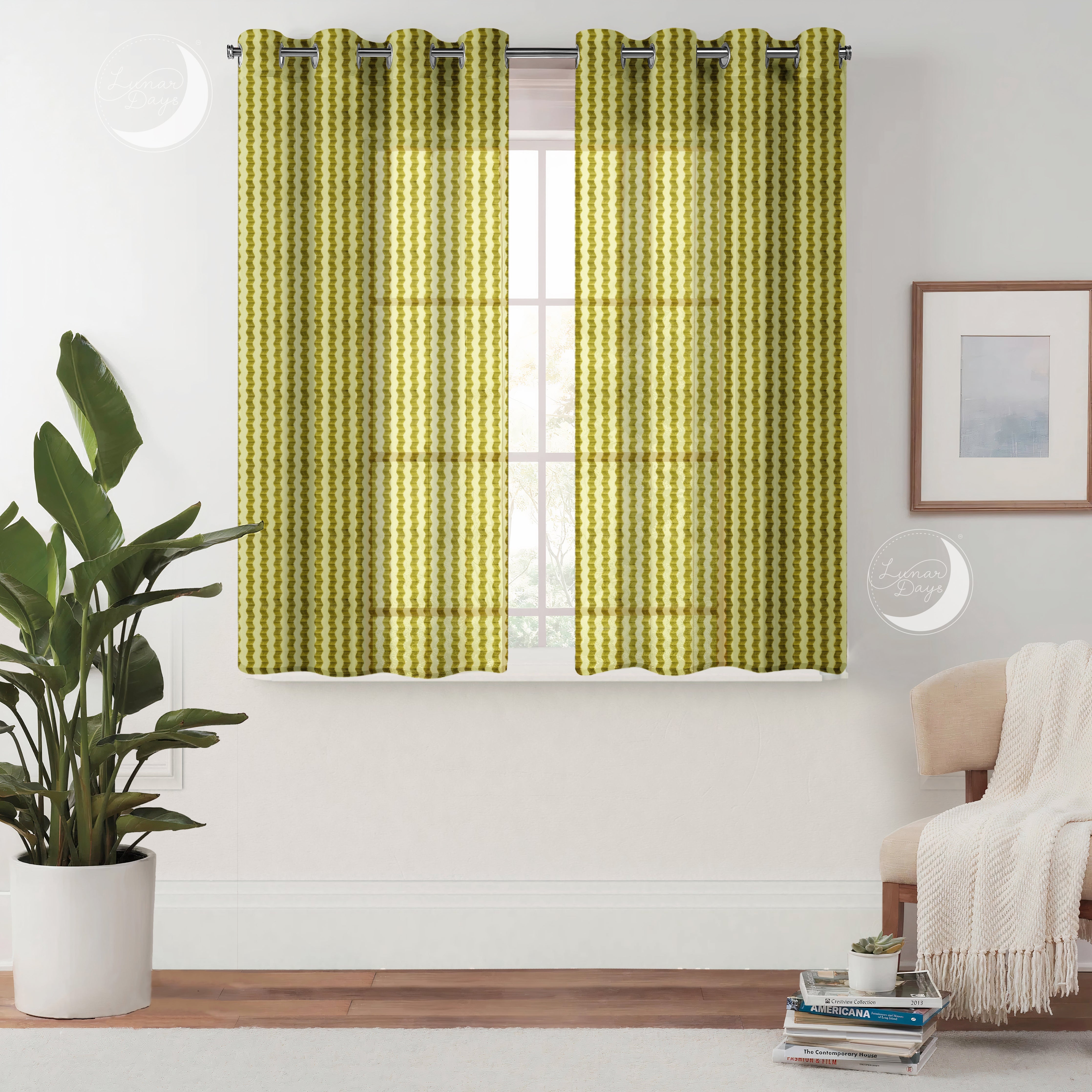 Lunar Days Semi Transparent Net Sheer Polyester Stripes Curtains