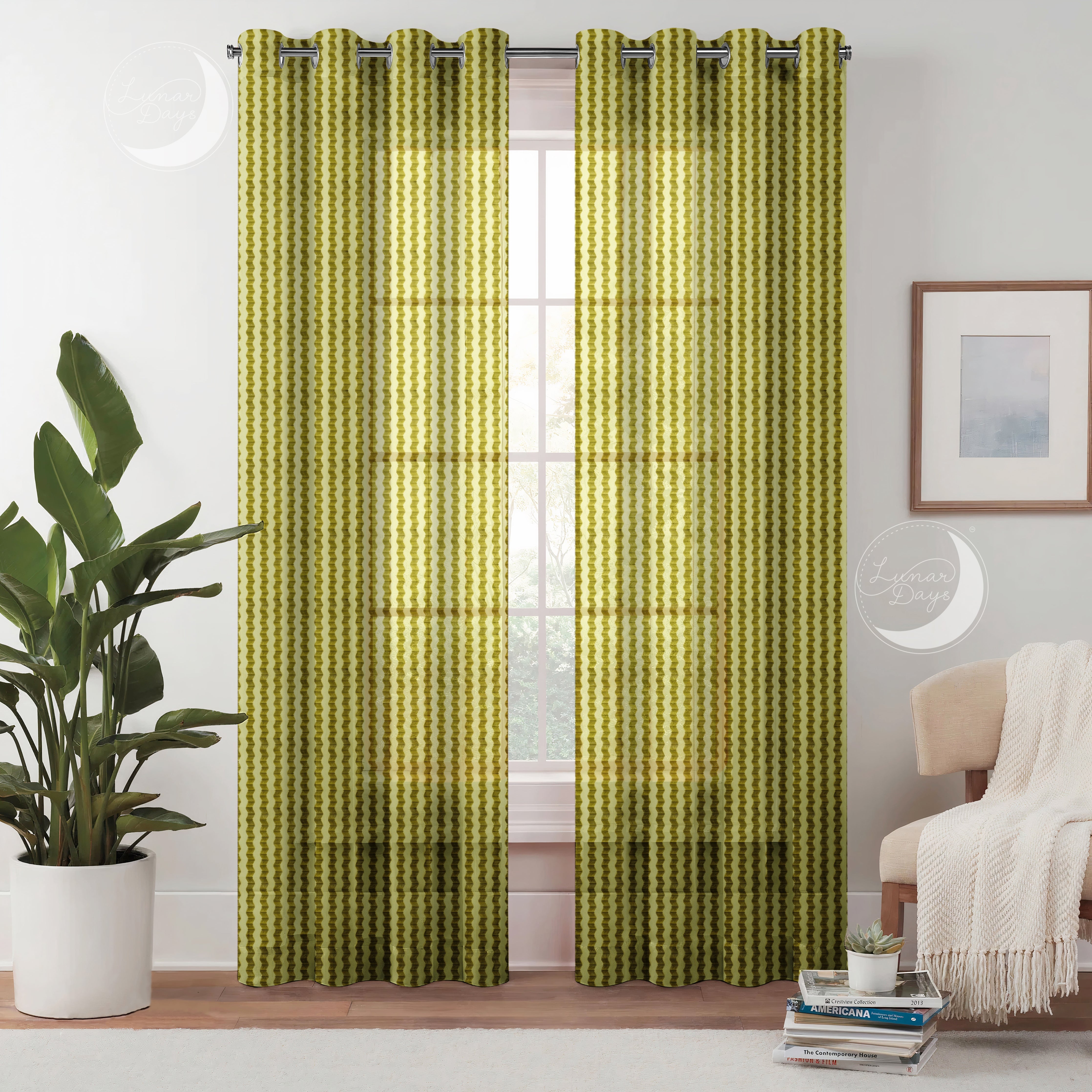 Lunar Days Semi Transparent Net Sheer Polyester Stripes Curtains