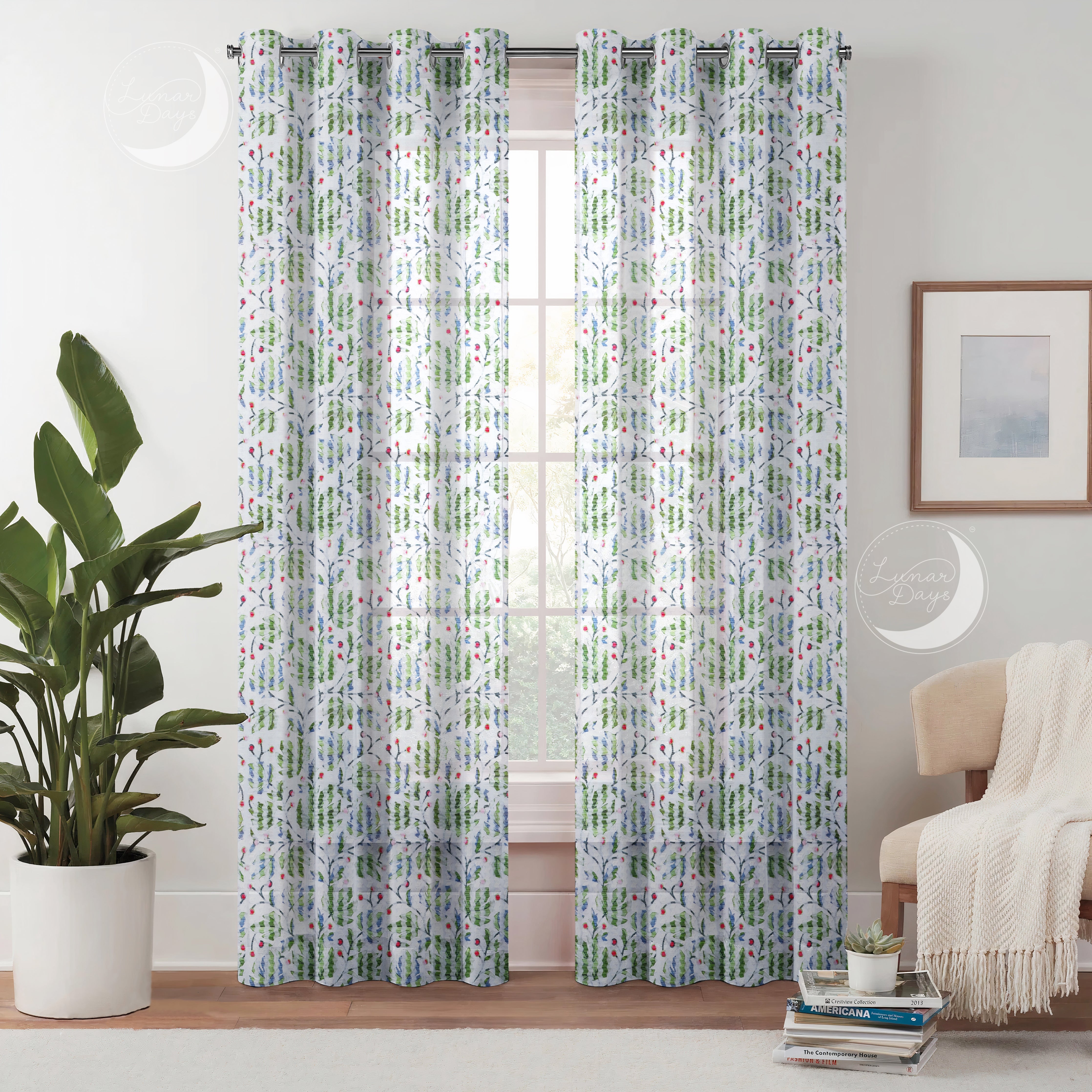 Lunar Days Semi Transparent Net Sheer Polyester Leaf Curtains
