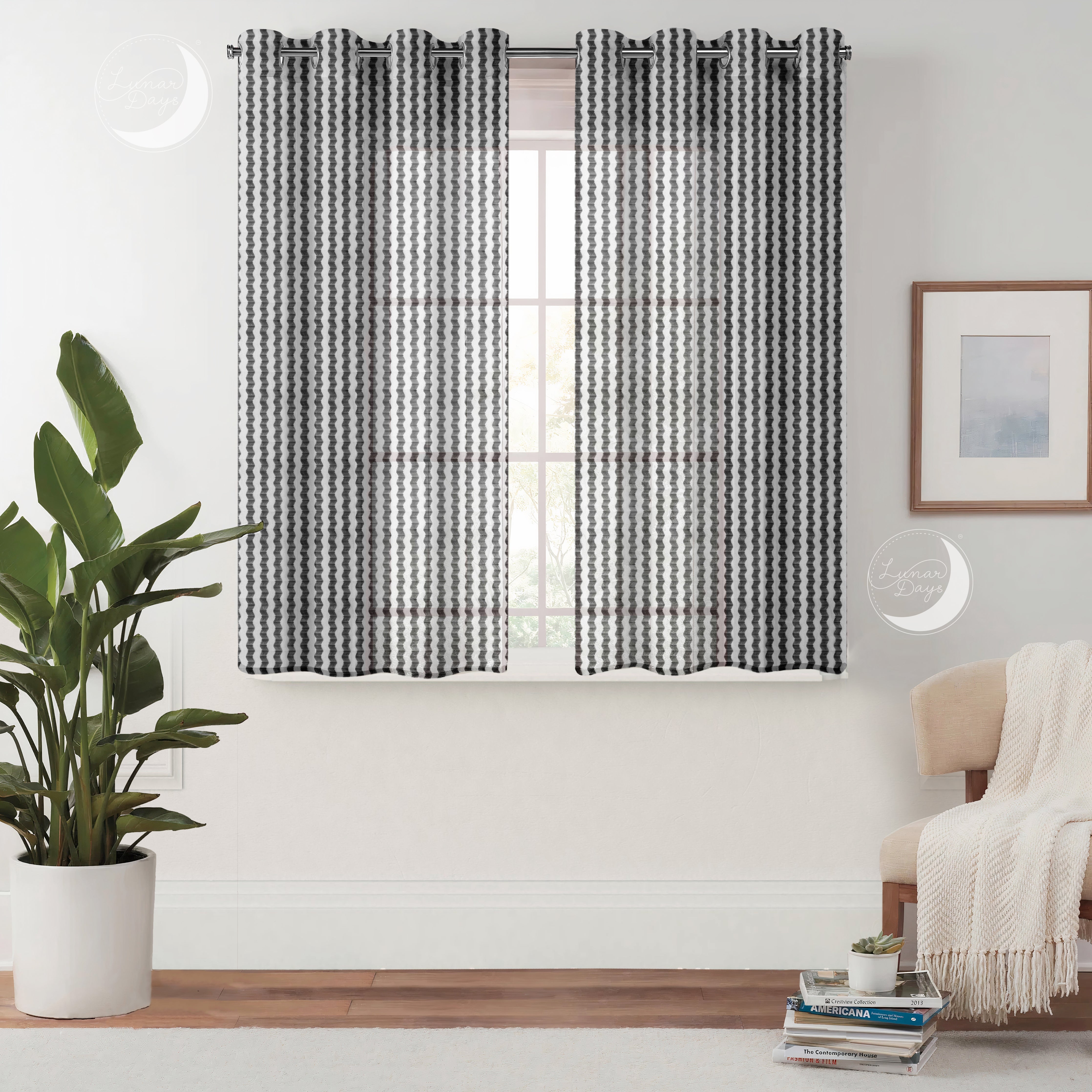 Lunar Days Semi Transparent Net Sheer Polyester Stripes Curtains