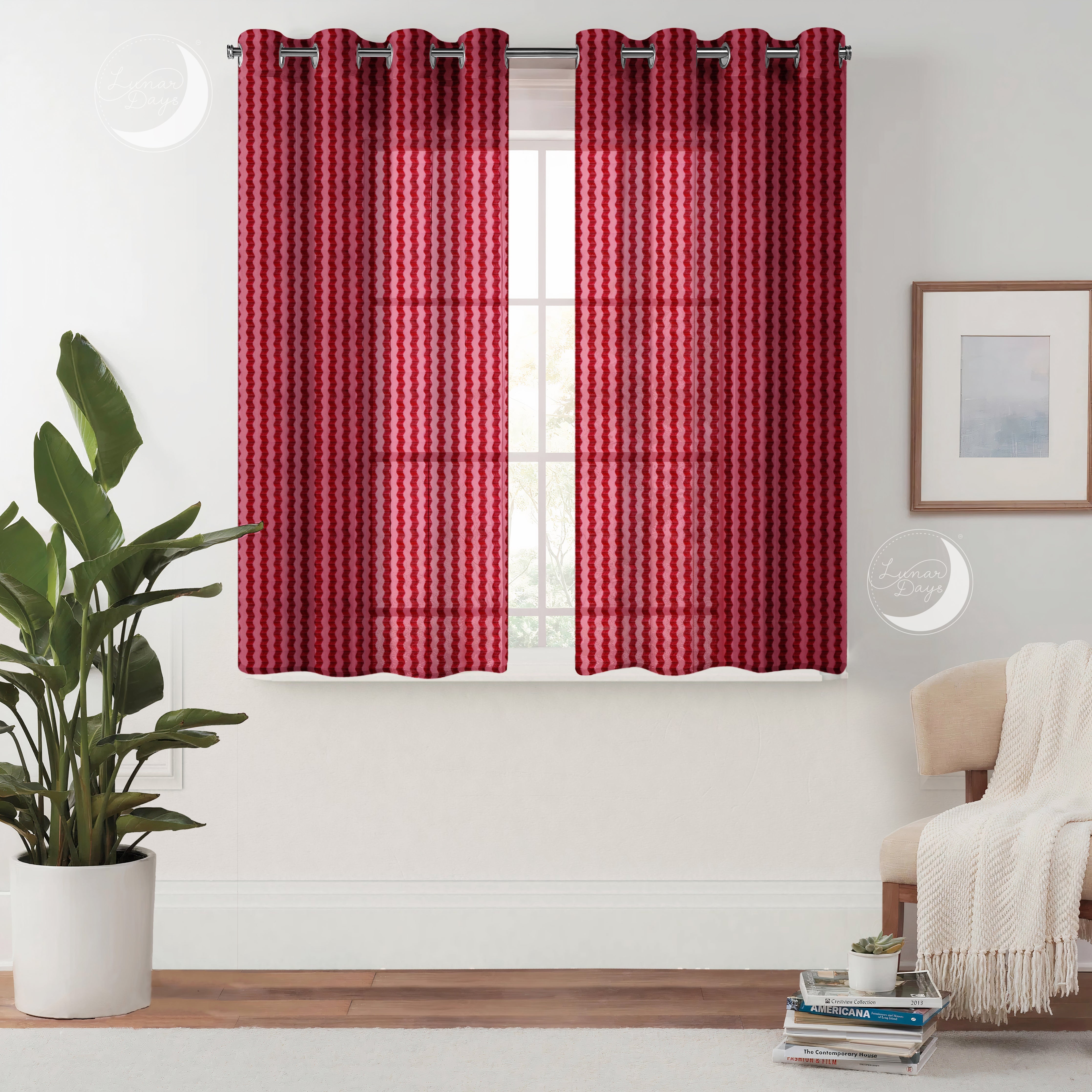 Lunar Days Semi Transparent Net Sheer Polyester Stripes Curtains