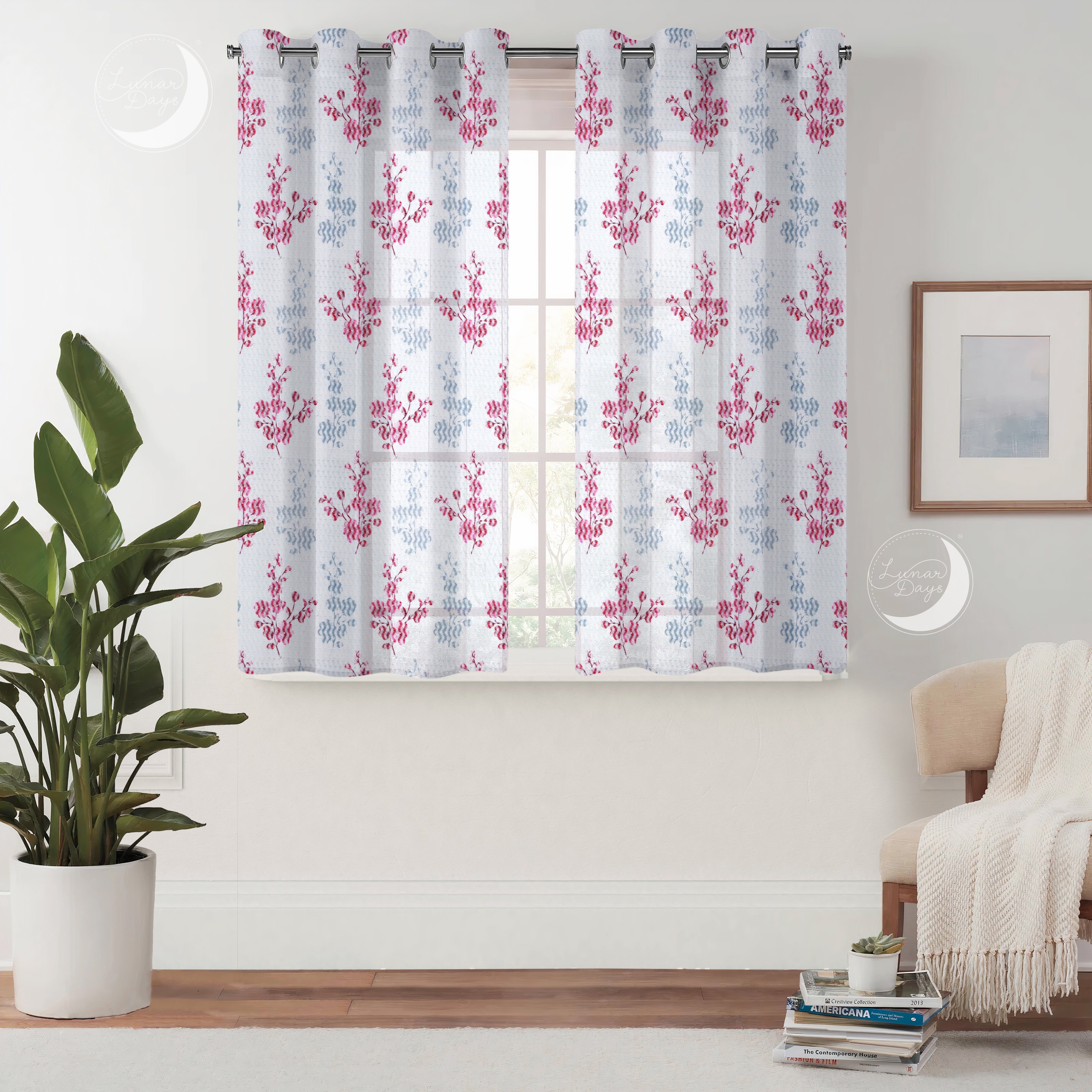 Lunar Days Semi Transparent Net Sheer Polyester Floral Curtains