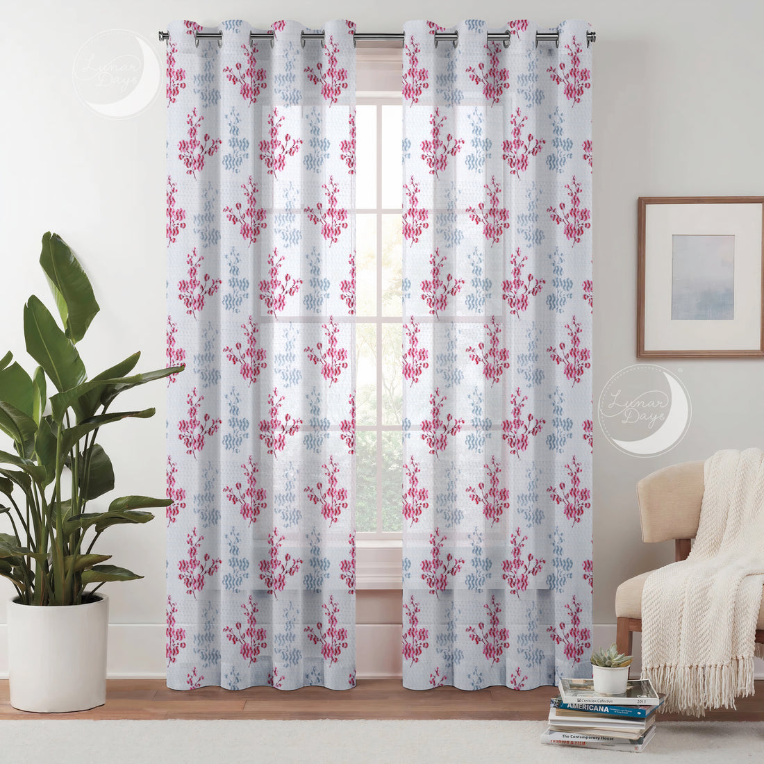 Lunar Days Semi Transparent Net Sheer Polyester Floral Curtains