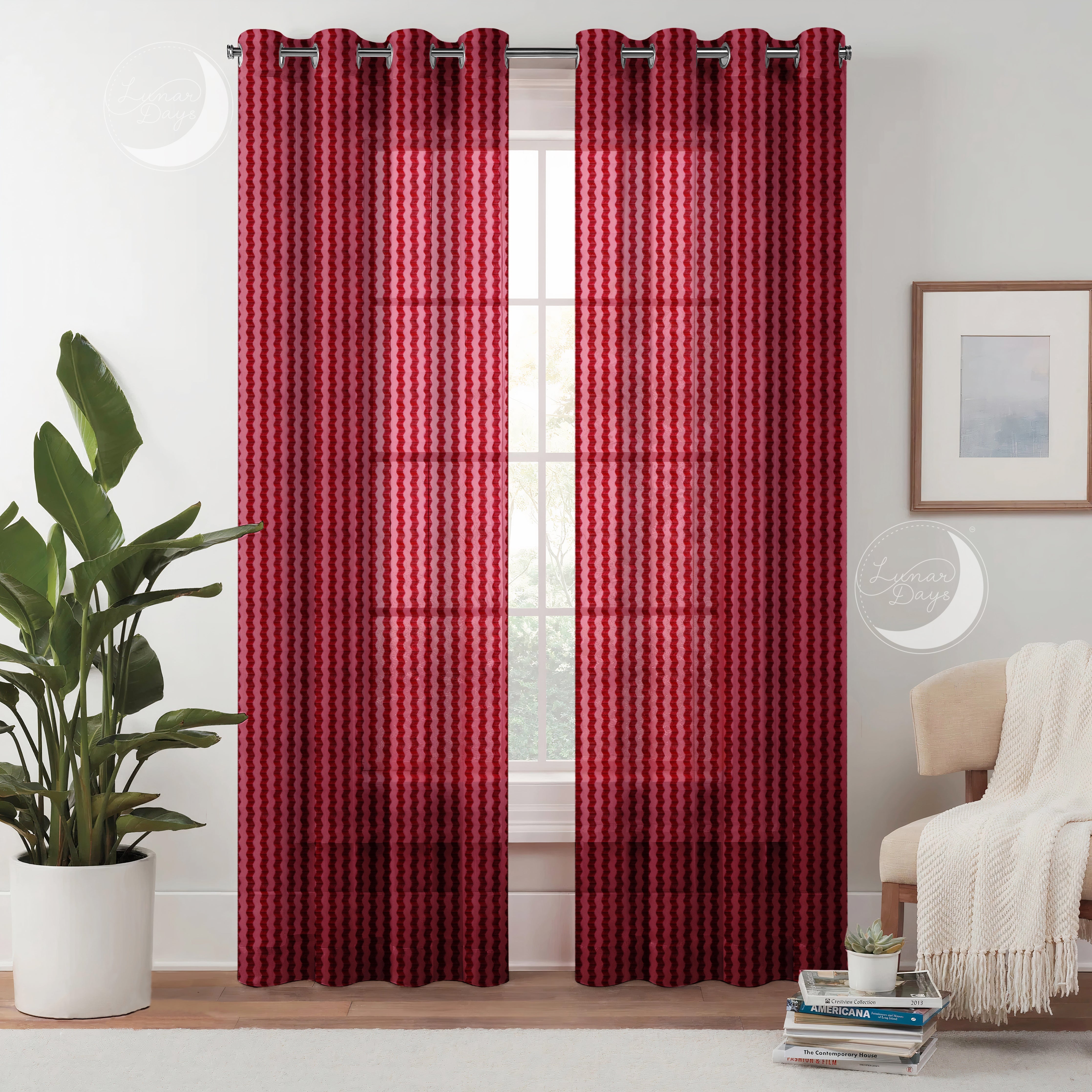 Lunar Days Semi Transparent Net Sheer Polyester Stripes Curtains